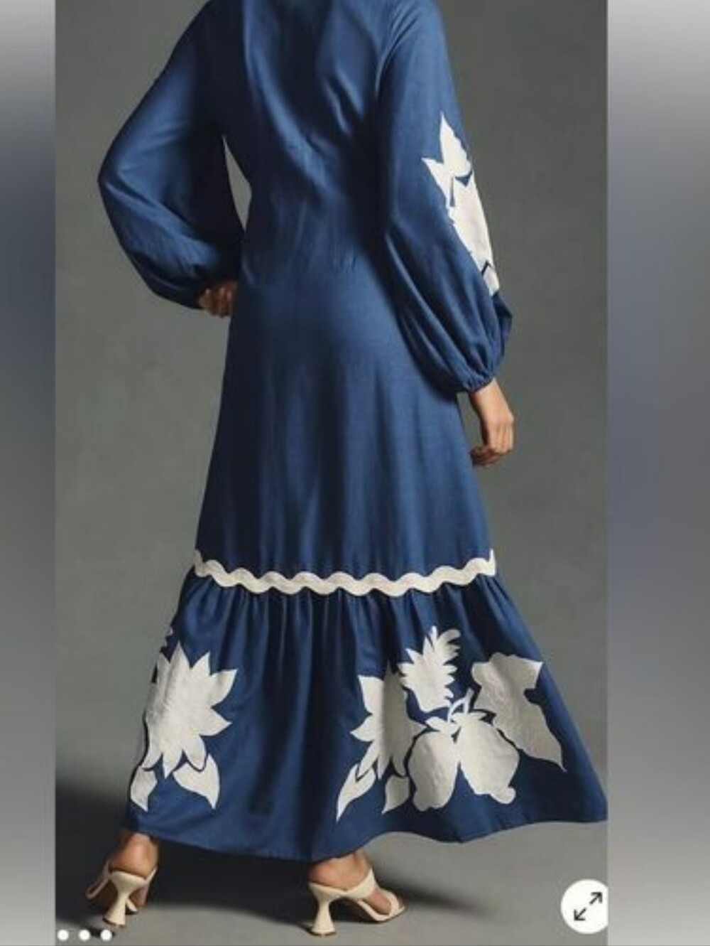Farm Rio Blue Linen Embroidered V-Neck Maxi Dress Size Large - Picture 3 of 3